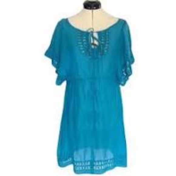 Anthropologie HD in Paris Crochet Turquoise Tunic Dress, Size 2 - Picture 2 of 7